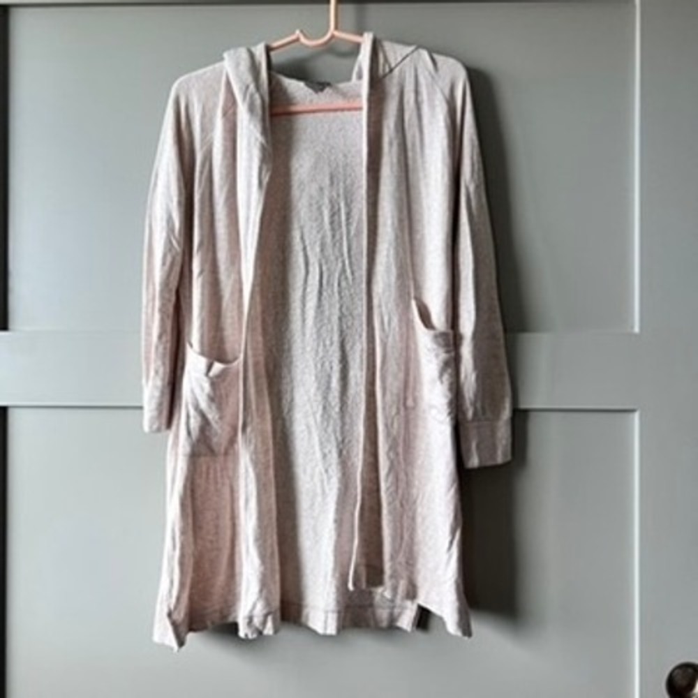 Go Couture Womens Small Tan Hooded Open Front‎ Long Cardigan USA Classic neutral